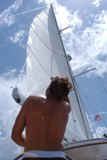 hoisting the mainsail for the first time