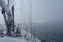 iceberg in heavy fog