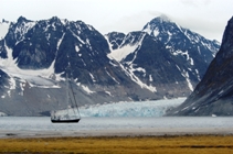 the clearly visible 'high tide' mark of a receding glacier