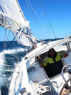 triple reefed in rough seas